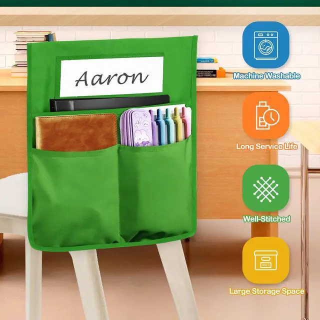 Alt view image 4 of 6 - Chair Pockets for Classrooms,Seat Sack16 x 20 Inch,Student Chair Pockets for Classrooms,Classroom Must Haves, Desk Organizer Pocket Chair Bag for Seat School Classroom,6 Color,24 Pack