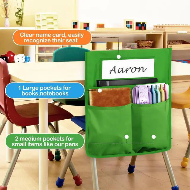 Alt view image 5 of 6 - Chair Pockets for Classrooms,Seat Sack16 x 20 Inch,Student Chair Pockets for Classrooms,Classroom Must Haves, Desk Organizer Pocket Chair Bag for Seat School Classroom,6 Color,24 Pack