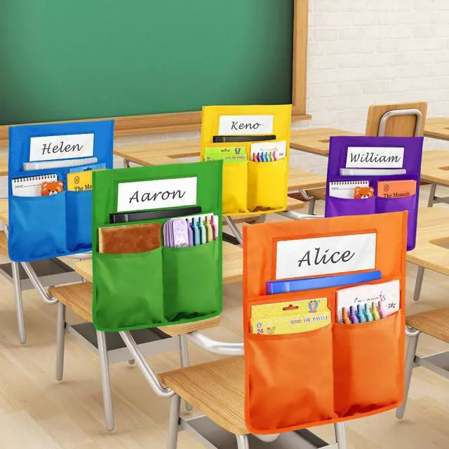 Alt view image 6 of 6 - Chair Pockets for Classrooms,Seat Sack16 x 20 Inch,Student Chair Pockets for Classrooms,Classroom Must Haves, Desk Organizer Pocket Chair Bag for Seat School Classroom,6 Color,24 Pack