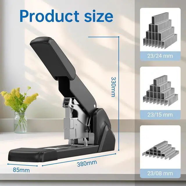 Alt view image 2 of 6 - New 240 Sheet Capacity Ergonomic Labor-Saving Heavy Duty Stapler, Metal Manual Stapler with 3000 Staples (23/08mm, 23/15mm, 23/24mm), High Capacity Anti-Jam, Suitable for Office, Home, Black