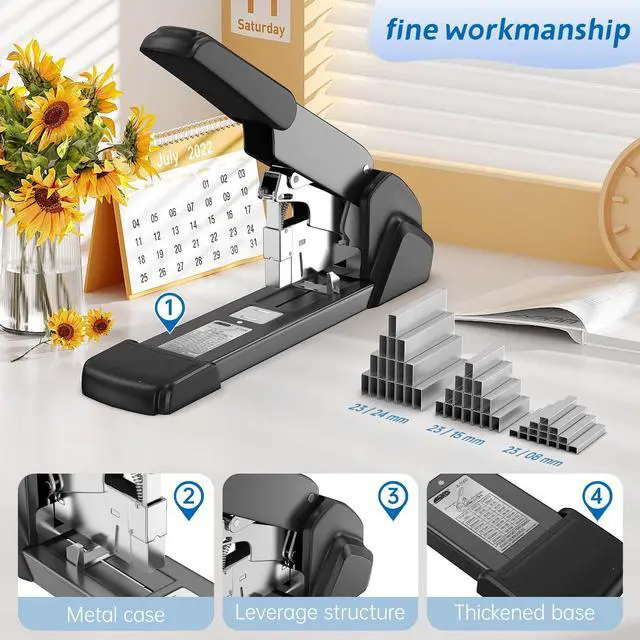 Alt view image 6 of 6 - New 240 Sheet Capacity Ergonomic Labor-Saving Heavy Duty Stapler, Metal Manual Stapler with 3000 Staples (23/08mm, 23/15mm, 23/24mm), High Capacity Anti-Jam, Suitable for Office, Home, Black