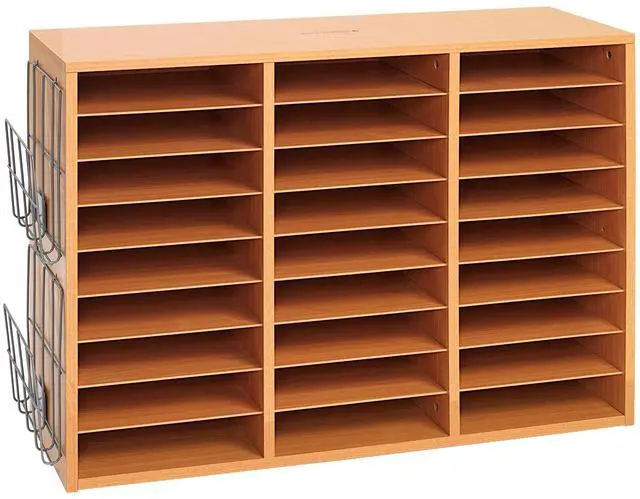 Main image of Classroom Oak Mail Center with Wire Rack, 27 Slots | Office Mailboxes, Mail Sorter, Classroom Organization, Mailbox Organizer for Students & Teachers