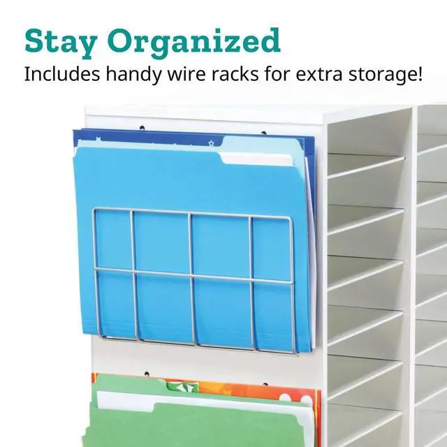 Alt view image 3 of 6 - Classroom Oak Mail Center with Wire Rack, 27 Slots | Office Mailboxes, Mail Sorter, Classroom Organization, Mailbox Organizer for Students & Teachers