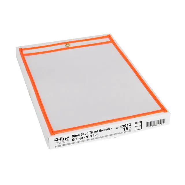 Alt view image 3 of 3 - Neon Stitched Shop Ticket Holders, Orange, Both Sides Clear, 9 x 12 Inches, 15 per Box (43912) (Pack of 2)