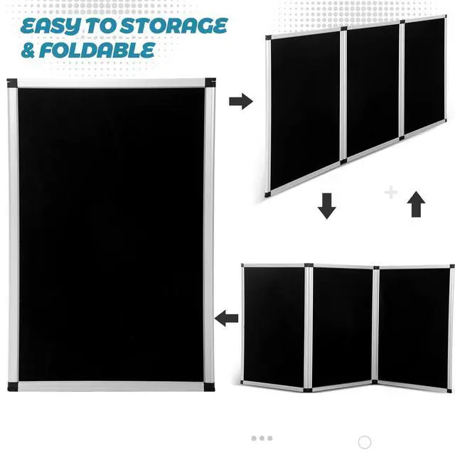 Alt view image 4 of 6 - 3 Panel Trade Show Presentation Board, 72 x 35.3 inches Tri Fold Display Board, Black Single Sided Tabletop Display, Folding Panel for Trade Show Table Top