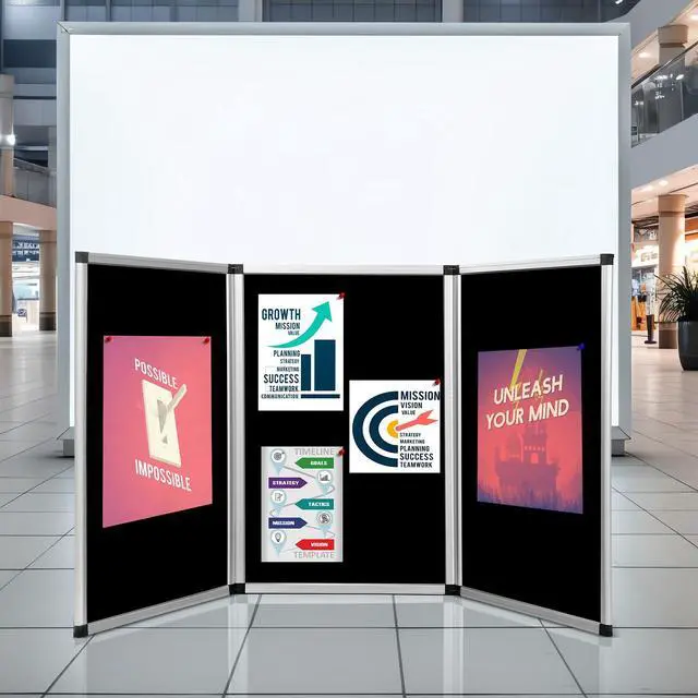 Alt view image 5 of 6 - 3 Panel Trade Show Presentation Board, 72 x 35.3 inches Tri Fold Display Board, Black Single Sided Tabletop Display, Folding Panel for Trade Show Table Top
