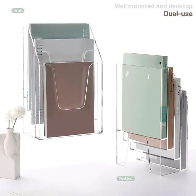 Alt view image 5 of 6 - Vertical Triple File Folder Holder Organizer,Acrylic File Organizer, File Sorter Clear Crystal