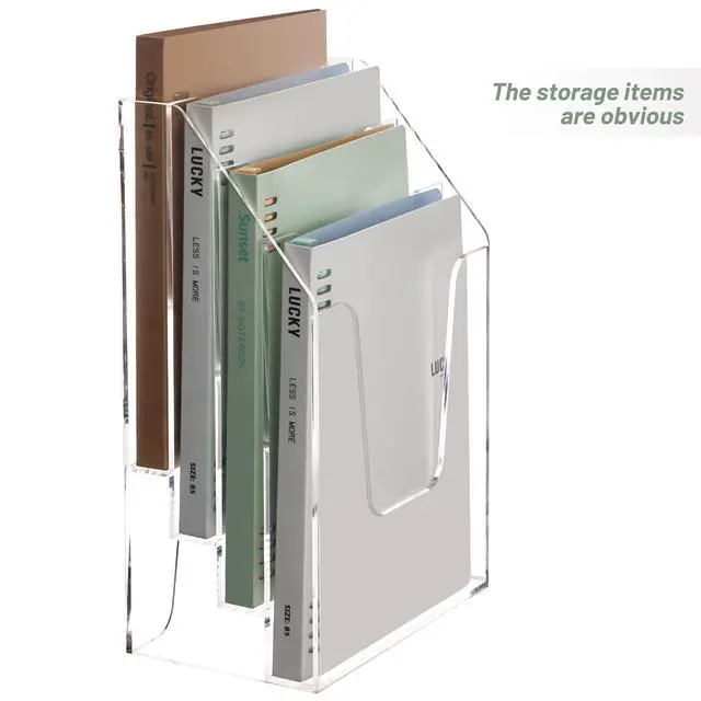 Alt view image 6 of 6 - Vertical Triple File Folder Holder Organizer,Acrylic File Organizer, File Sorter Clear Crystal