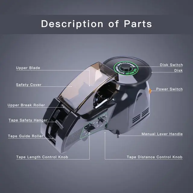 Alt view image 2 of 3 - Automatic Tape Dispenser JF-8000, Electric Carousel Round Tape Cutting Machine, Cut Width 0.12-0.98 in, Length 0.2-2.36 in, Bobbin-Free, Replaceable Blade, AC 110 V