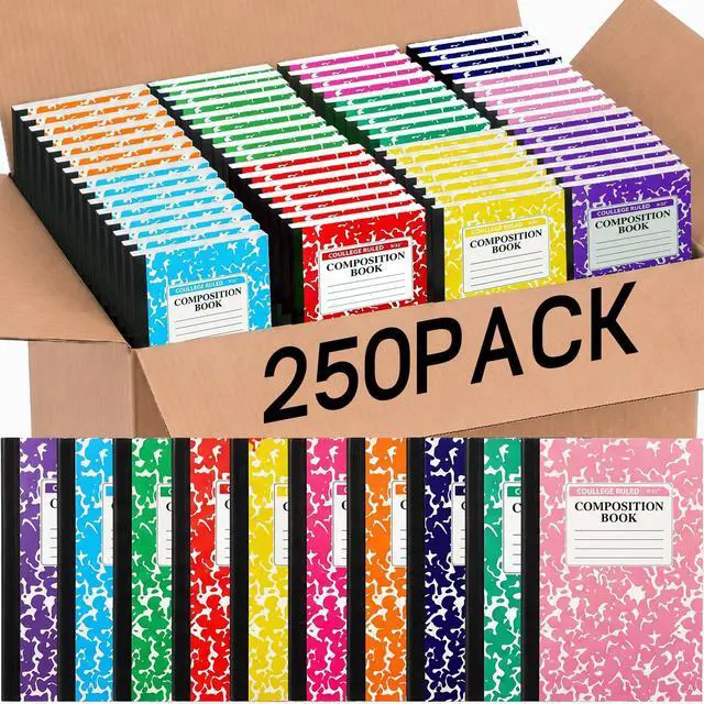 Main image of 250 Pack A5 Composition Notebooks Bulk College Ruled Composition Notebooks Wide Ruled Compositions Notebook Marble Covers Compositions Notebook for School Classroom Office Supplies (10 Color)