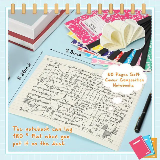 Alt view image 6 of 6 - 250 Pack A5 Composition Notebooks Bulk College Ruled Composition Notebooks Wide Ruled Compositions Notebook Marble Covers Compositions Notebook for School Classroom Office Supplies (10 Color)
