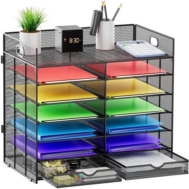 Main image of Literature Organizer, Paper Organizer Desk Organizers,Dark Black | 7 Tier Desktop File Sorter Mail Center Paper Storage Cabinet Classroom Keepers Mailbox for Office Home School