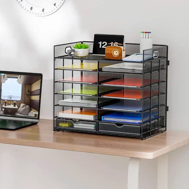 Alt view image 2 of 6 - Literature Organizer, Paper Organizer Desk Organizers,Dark Black | 7 Tier Desktop File Sorter Mail Center Paper Storage Cabinet Classroom Keepers Mailbox for Office Home School