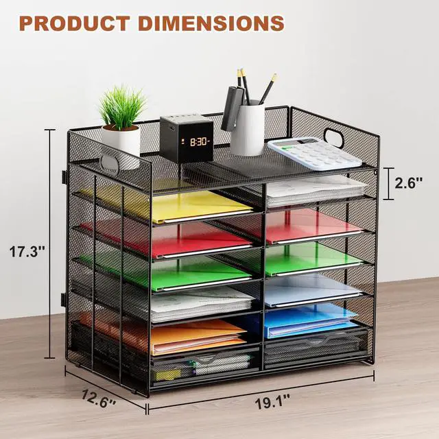 Alt view image 3 of 6 - Literature Organizer, Paper Organizer Desk Organizers,Dark Black | 7 Tier Desktop File Sorter Mail Center Paper Storage Cabinet Classroom Keepers Mailbox for Office Home School