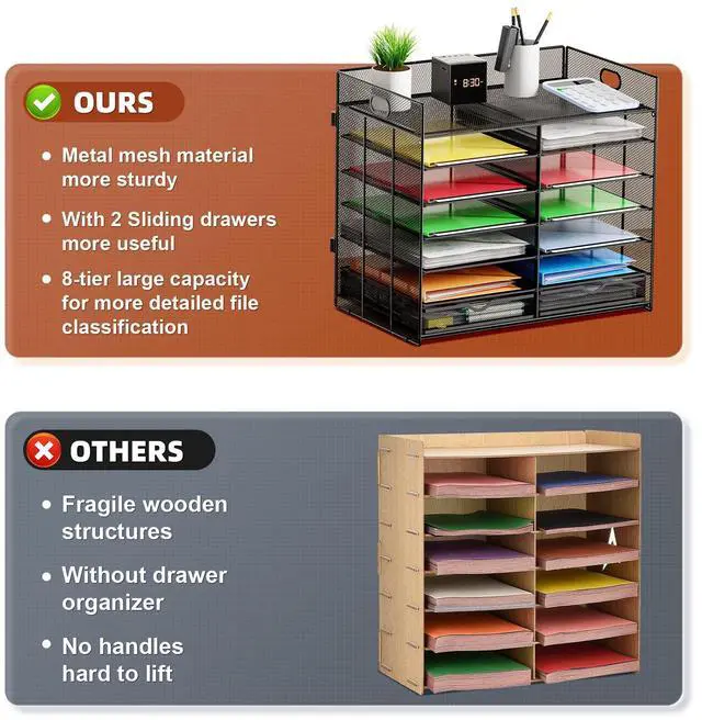 Alt view image 4 of 6 - Literature Organizer, Paper Organizer Desk Organizers,Dark Black | 7 Tier Desktop File Sorter Mail Center Paper Storage Cabinet Classroom Keepers Mailbox for Office Home School