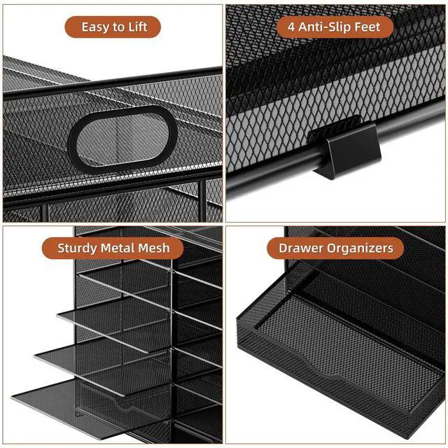 Alt view image 5 of 6 - Literature Organizer, Paper Organizer Desk Organizers,Dark Black | 7 Tier Desktop File Sorter Mail Center Paper Storage Cabinet Classroom Keepers Mailbox for Office Home School