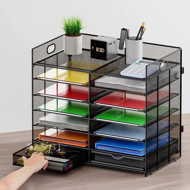 Alt view image 6 of 6 - Literature Organizer, Paper Organizer Desk Organizers,Dark Black | 7 Tier Desktop File Sorter Mail Center Paper Storage Cabinet Classroom Keepers Mailbox for Office Home School