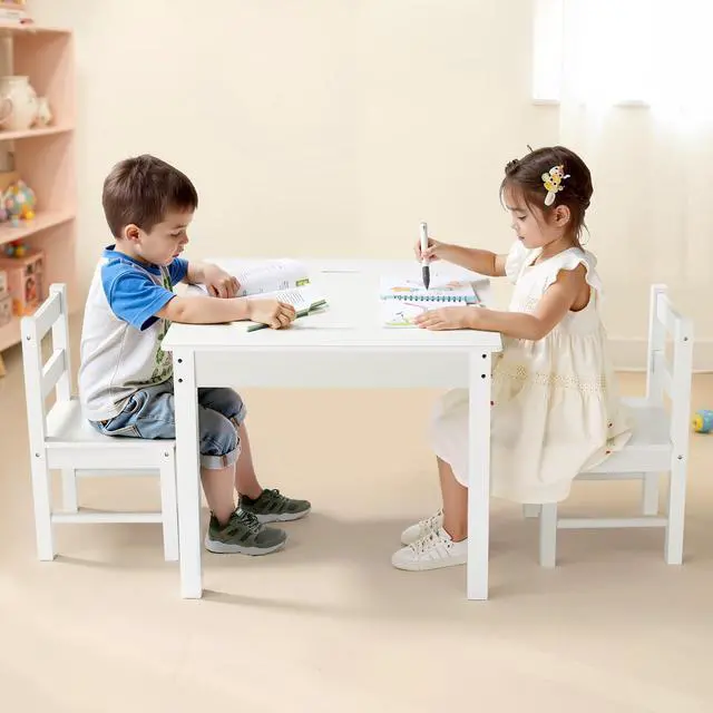 Alt view image 2 of 6 - Kids Activity Table and 2 Chairs Set, Building Blocks Double-Sided Tabletop, Toddler Table and Chair Set with Storage for Kids 3+ Years, Large Storage Space, Present for Boys & Girls, White