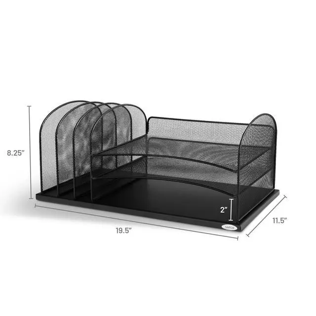 Alt view image 5 of 6 - Onyx Desk Organizer, 3 Vertical Compartments and 3 Trays, Office and Classroom Mailbox, Paper and Mail Sorter, Steel Mesh, Black