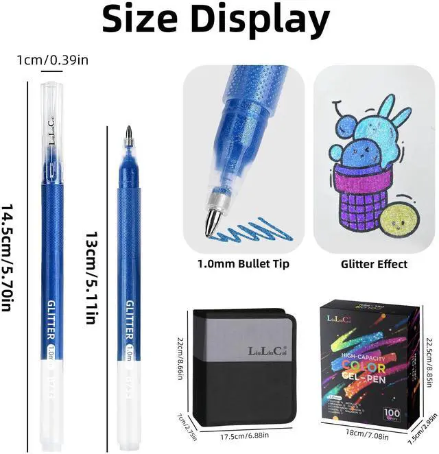 Alt view image 5 of 6 - LIUILUCAI Gel Pens for Coloring, 100 Colored Pens Set with Travel Case | 1.0 mm Bullet Tip Smooth Writing, Artist Colored Gel Pen for Coloring, Drawing, Journaling, School