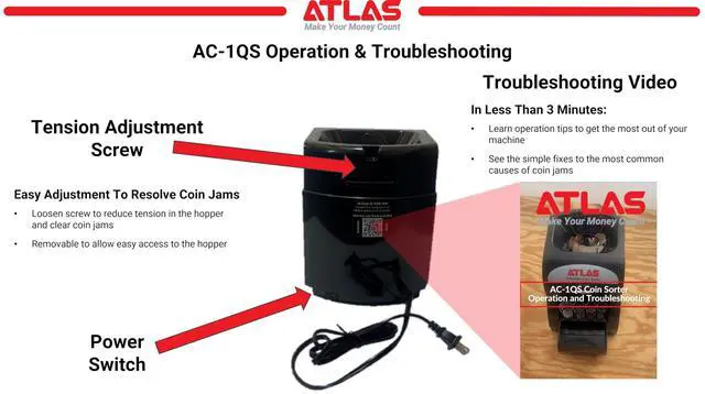 Alt view image 5 of 6 - Automatic Coin Sorter (AC-1QS), Accurately Sorts 156 Coins per Minute, 200 Coin Hopper with Starter Assortment of Quarter, Penny, Nickel, Dime Preformed Coin Wrappers. | Quickly sort up to 3 rolls of