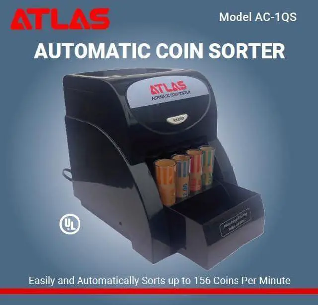 Alt view image 6 of 6 - Automatic Coin Sorter (AC-1QS), Accurately Sorts 156 Coins per Minute, 200 Coin Hopper with Starter Assortment of Quarter, Penny, Nickel, Dime Preformed Coin Wrappers. | Quickly sort up to 3 rolls of