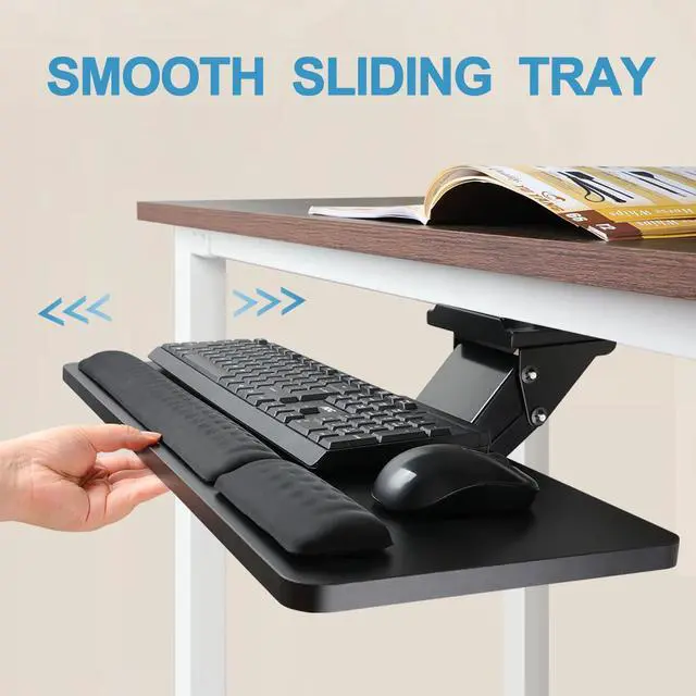 Alt view image 2 of 6 - Keyboard Tray Under Desk,25x9.84'' Large Slide Out Swivel Tilt Computer Keyboard Drawer for Home Gaming Office Desk, Dual Mount,Black