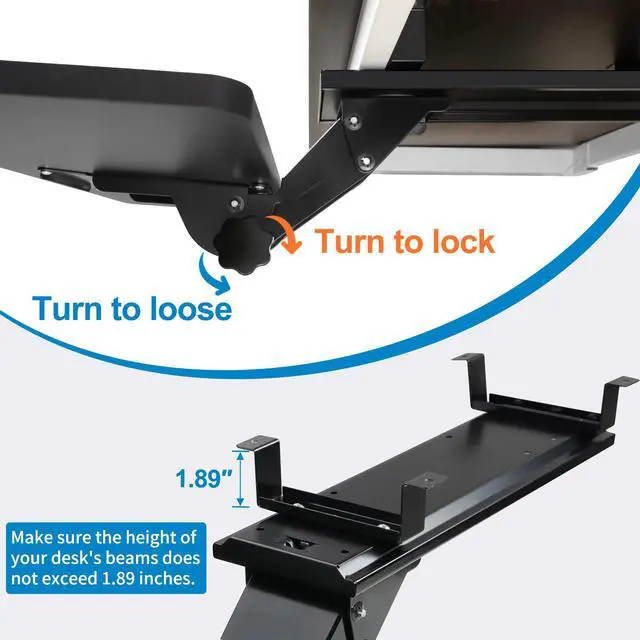 Alt view image 4 of 6 - Keyboard Tray Under Desk,25x9.84'' Large Slide Out Swivel Tilt Computer Keyboard Drawer for Home Gaming Office Desk, Dual Mount,Black