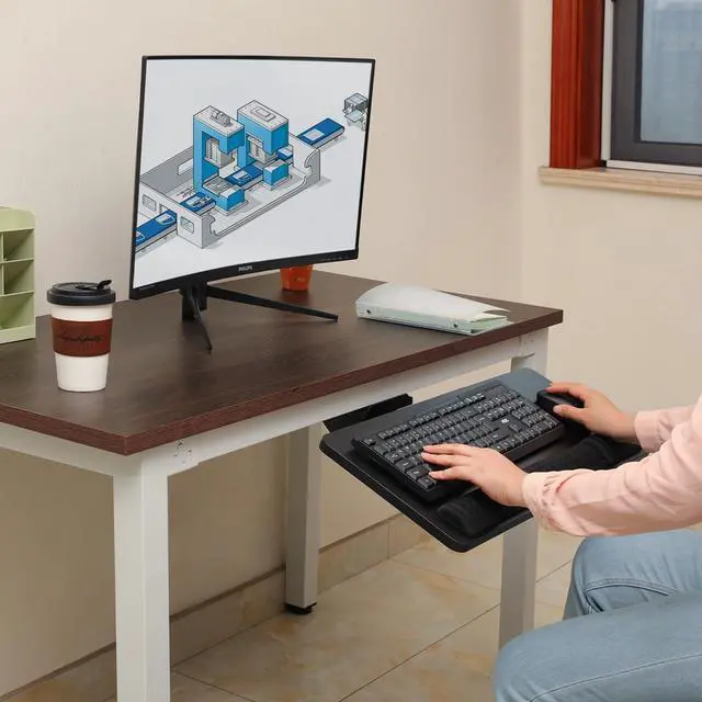 Alt view image 5 of 6 - Keyboard Tray Under Desk,25x9.84'' Large Slide Out Swivel Tilt Computer Keyboard Drawer for Home Gaming Office Desk, Dual Mount,Black