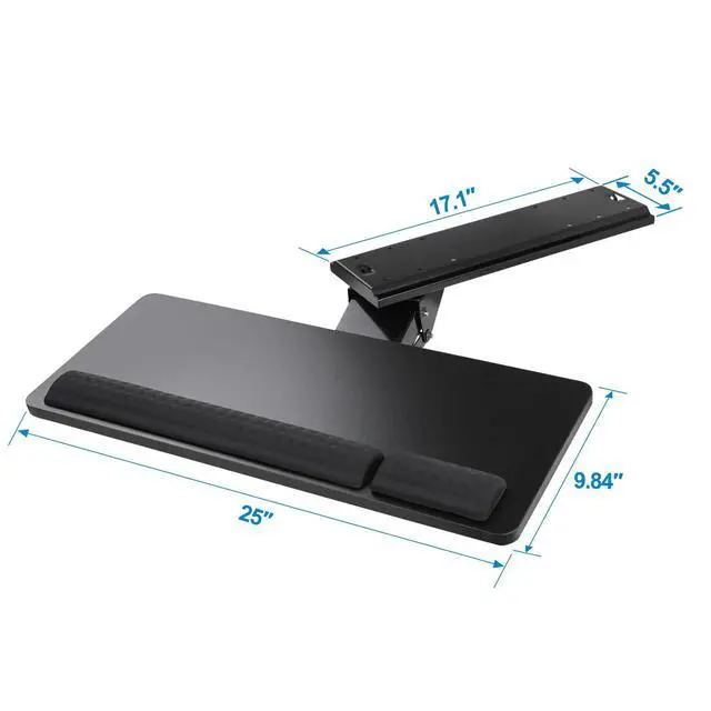 Alt view image 6 of 6 - Keyboard Tray Under Desk,25x9.84'' Large Slide Out Swivel Tilt Computer Keyboard Drawer for Home Gaming Office Desk, Dual Mount,Black