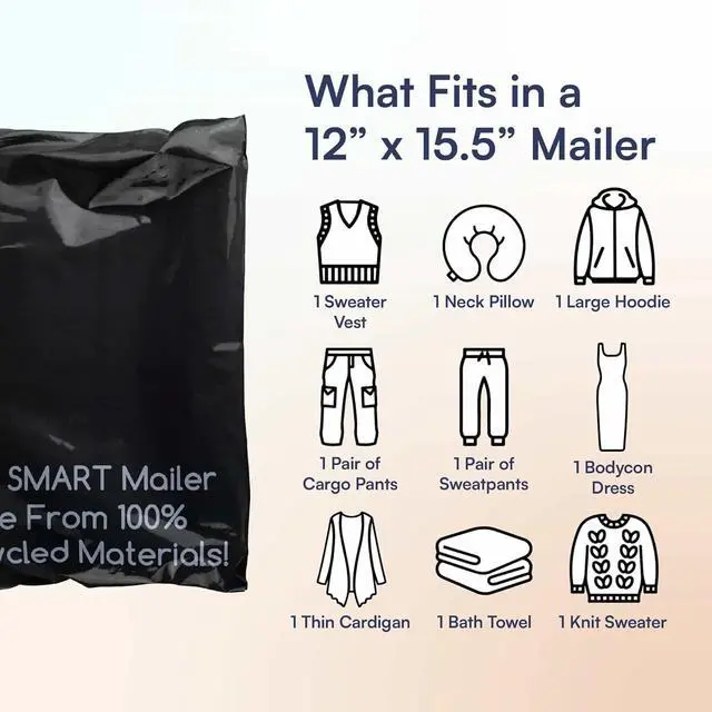 Alt view image 6 of 6 - 300 Count, 12x15.5 inch 100% Recycled Poly Mailers Eco Friendly Packaging Envelopes Supplies Mailing Bags 2.5 Mil Thick - SMART Mailer