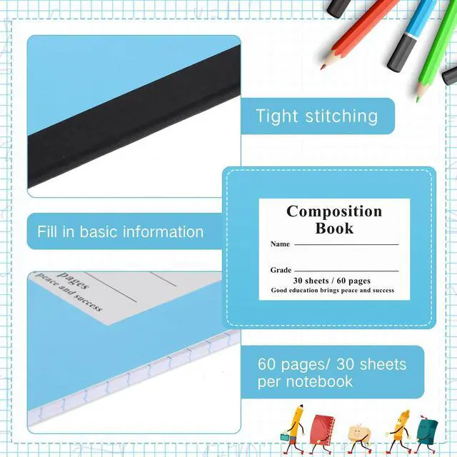 Alt view image 3 of 6 - Composition Notebooks Bulk Wide Ruled Lined, 8.5 x 5.5 Inch, 30 Sheets/60 Pages, Back to School Supplies, First Day of School Notebooks for Teacher Student Office Supplies(100 Pack)
