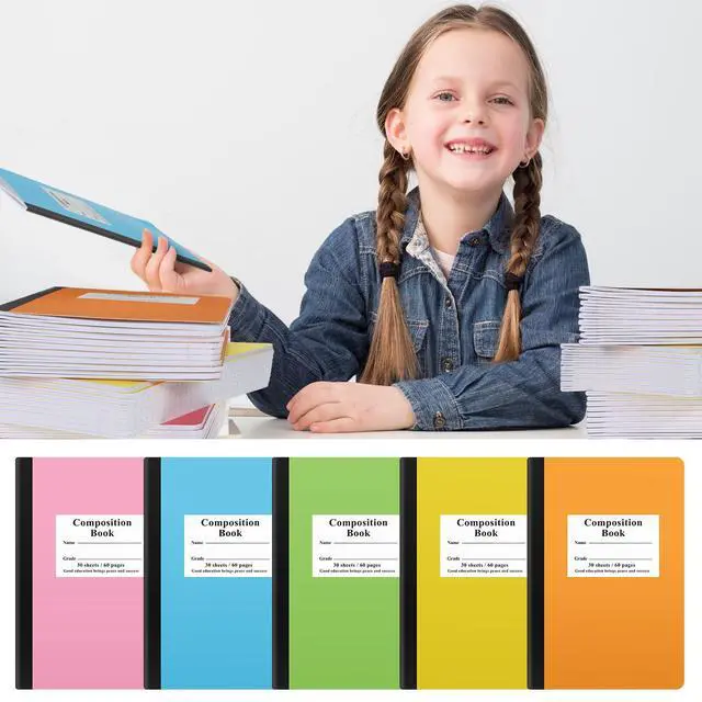 Alt view image 6 of 6 - Composition Notebooks Bulk Wide Ruled Lined, 8.5 x 5.5 Inch, 30 Sheets/60 Pages, Back to School Supplies, First Day of School Notebooks for Teacher Student Office Supplies(100 Pack)