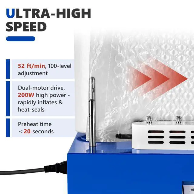 Alt view image 2 of 6 - 52ft/min High-Speed Bubble Wrap Machine - 280L/min Air Flow, Adjustable 4-27 Inch Air Cushion/Pillow Making Machine with 1 Test Film (110V)