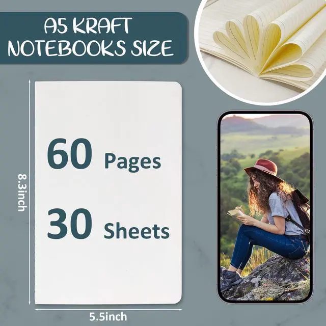 Alt view image 2 of 6 - 100 Pcs A5 Kraft Paper Notebooks Lined Journal Bulk 8.3 x 5.5 Inches Composition Notebooks Cover Diary 60 Pages Notepad for Travel Student School Office Supplies (White)