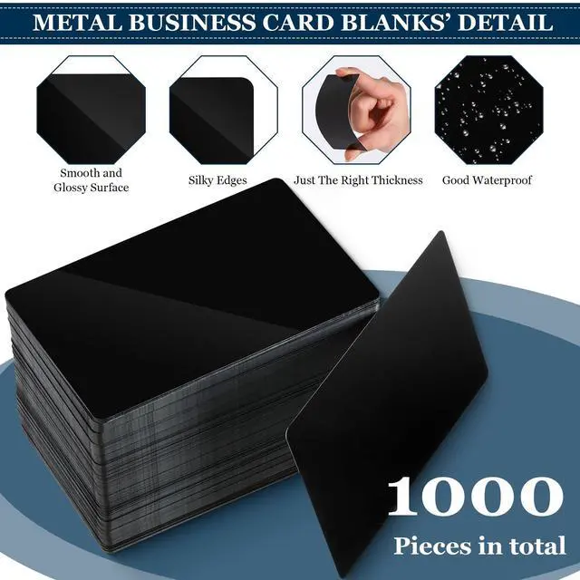 Alt view image 4 of 6 - 1000 Pcs Metal Business Cards Bulk 0.2 mm Thick Blank Business Cards 3.4 x 2.1 Inch Black Aluminum Engraving Blanks Aluminum Custom Blanks for Office Customer DIY Christmas Gift