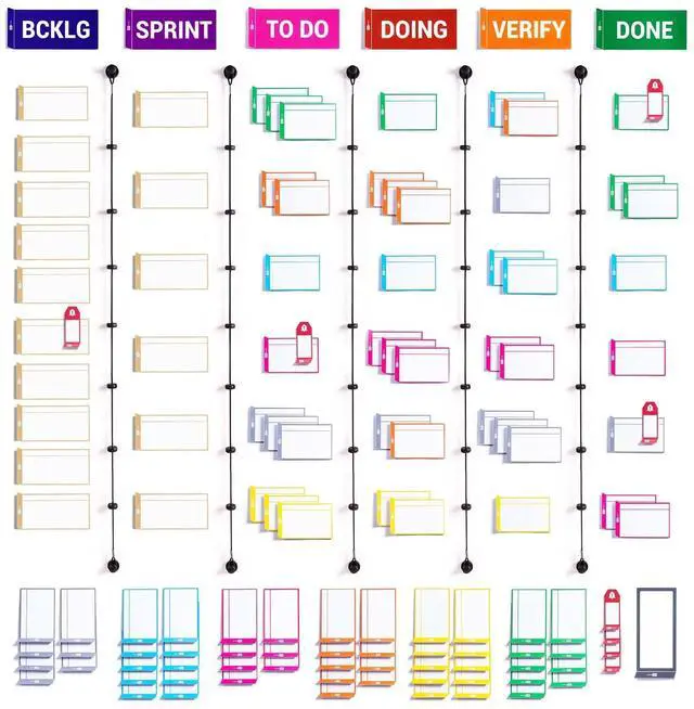 Main image of Kanban Board and Scrum Board Full Toolset with 137 Scrum Cards for Whiteboard Agile Kit, Agile Board, Kanban Board Kit Scrum Tools, Project Management Tools