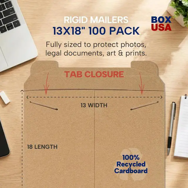 Alt view image 2 of 6 - Rigid Mailers 13" x 18" (100-Pack) - Cardboard Mailer Envelopes for Posters, Photos, Presentation Materials - Stay Flat