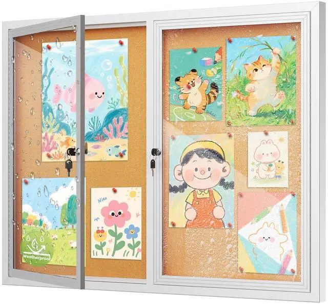 Main image of Large 48"x36" Enclosed Bulletin Board Outdoor, Weatherproof Lockable Cork Board with Two Acrylic Doors & Aluminum Frame, Tamper-Proof Notice Display Case for Office, School, Community (10xA4)
