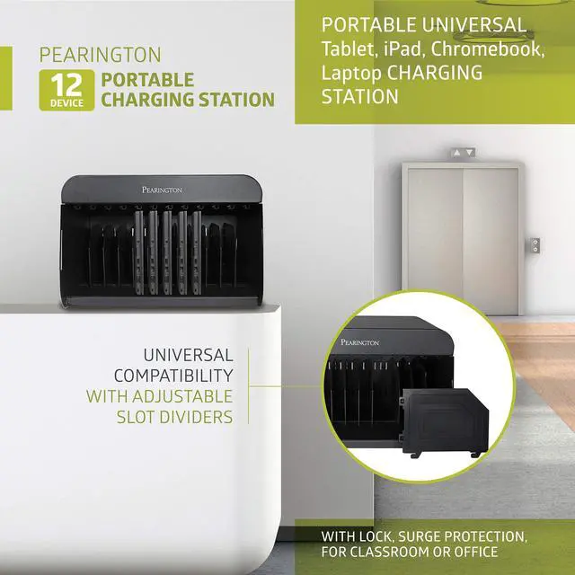 Alt view image 2 of 6 - 12 Device Portable Charging Station for Tablets, iPads, Chromebooks, and Laptop Computers with Lock, Surge Protection, for Classroom or Office