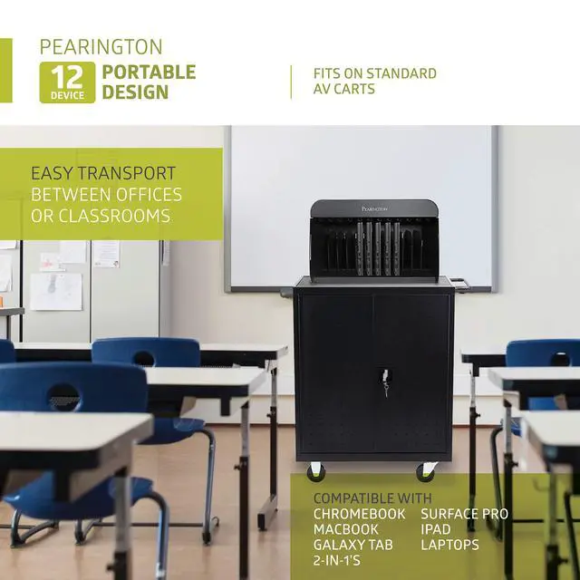 Alt view image 5 of 6 - 12 Device Portable Charging Station for Tablets, iPads, Chromebooks, and Laptop Computers with Lock, Surge Protection, for Classroom or Office