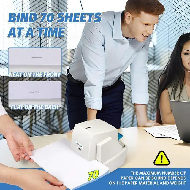 Alt view image 3 of 6 - Heavy Duty Electric Stapler, 70 Sheets 60g Paper Capacity, Automatic Flat-Clinch Stapler, Quiet and Anti-Jam for Office/School, with 5500 Staples