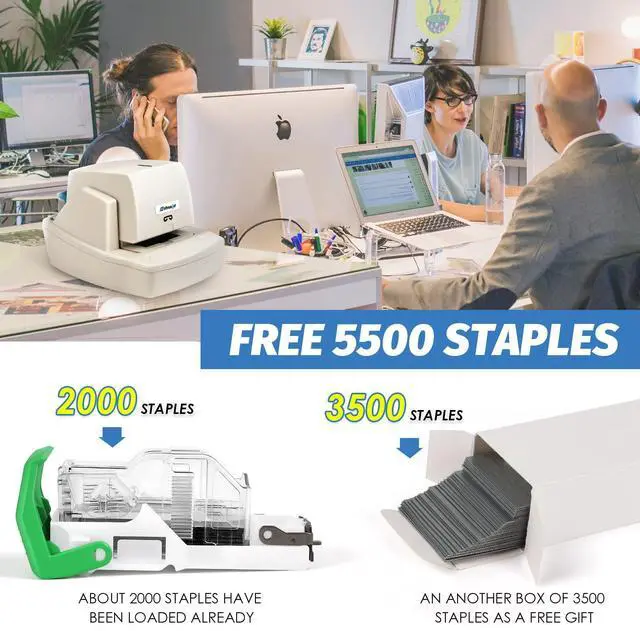 Alt view image 4 of 6 - Heavy Duty Electric Stapler, 70 Sheets 60g Paper Capacity, Automatic Flat-Clinch Stapler, Quiet and Anti-Jam for Office/School, with 5500 Staples