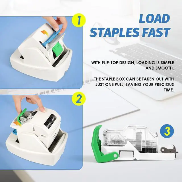 Alt view image 6 of 6 - Heavy Duty Electric Stapler, 70 Sheets 60g Paper Capacity, Automatic Flat-Clinch Stapler, Quiet and Anti-Jam for Office/School, with 5500 Staples