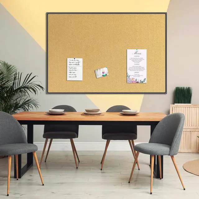 Alt view image 5 of 6 - Cork Board Bulletin Board 60 x 36 Notice Board, Black Aluminum Frame Wall Mounted Board for Office Home and School with 10 Push Pins