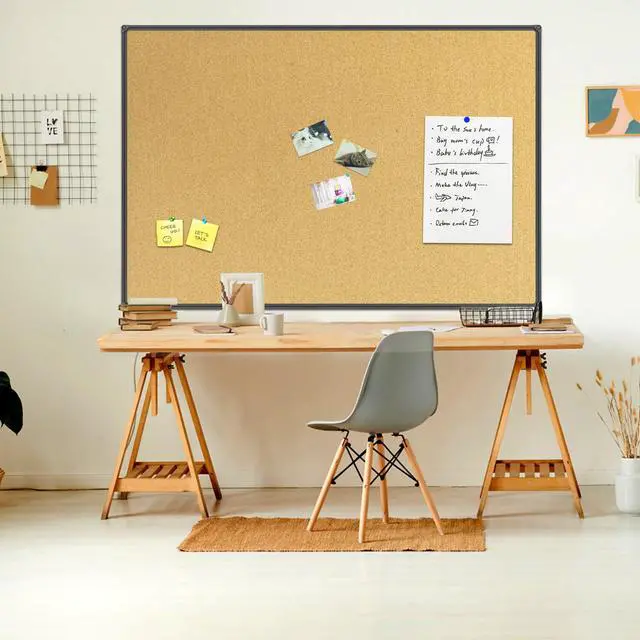 Alt view image 6 of 6 - Cork Board Bulletin Board 60 x 36 Notice Board, Black Aluminum Frame Wall Mounted Board for Office Home and School with 10 Push Pins