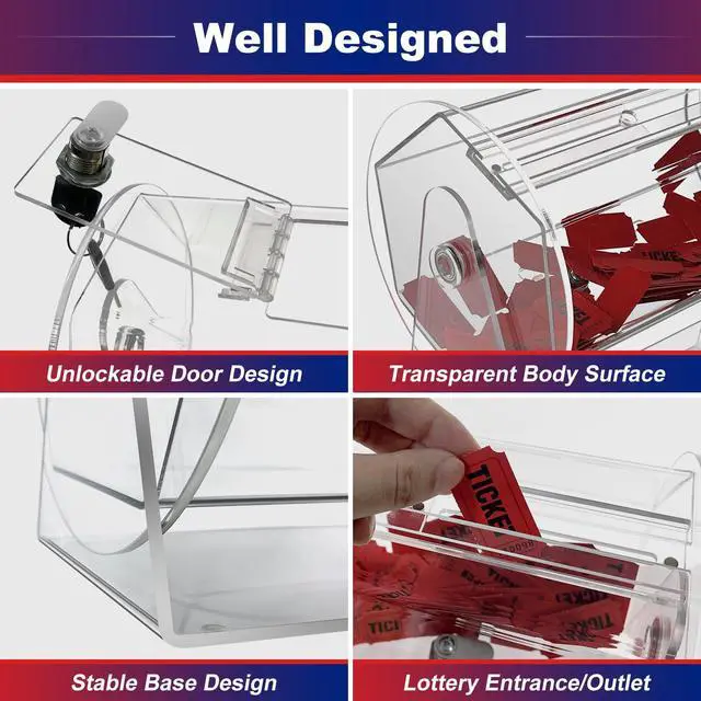 Alt view image 5 of 6 - Acrylic Raffle Drum with Handle, Clear Raffle Ticket Drum Spinner Cage, Transparent Raffle Ticket Box for Lottery Games, Bingo, Raffle Balls