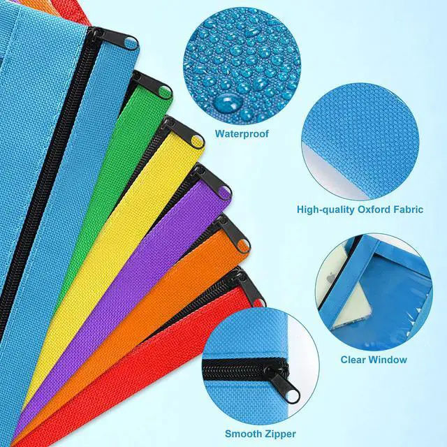 Alt view image 2 of 6 - Pencil Pouch for 3 Ring Binder, 102 Pack Bulk Pencil Bags with Zipper, 6 Colored Pencil Case for Classroom School Office Supplies, Large Sturdy and Durable Cloth Pencil Pocket for 3 Holder Binder