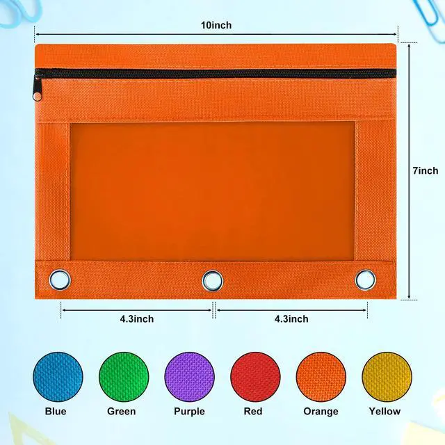 Alt view image 4 of 6 - Pencil Pouch for 3 Ring Binder, 102 Pack Bulk Pencil Bags with Zipper, 6 Colored Pencil Case for Classroom School Office Supplies, Large Sturdy and Durable Cloth Pencil Pocket for 3 Holder Binder