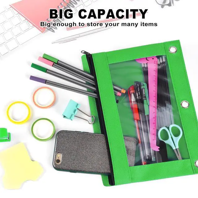 Alt view image 6 of 6 - Pencil Pouch for 3 Ring Binder, 102 Pack Bulk Pencil Bags with Zipper, 6 Colored Pencil Case for Classroom School Office Supplies, Large Sturdy and Durable Cloth Pencil Pocket for 3 Holder Binder